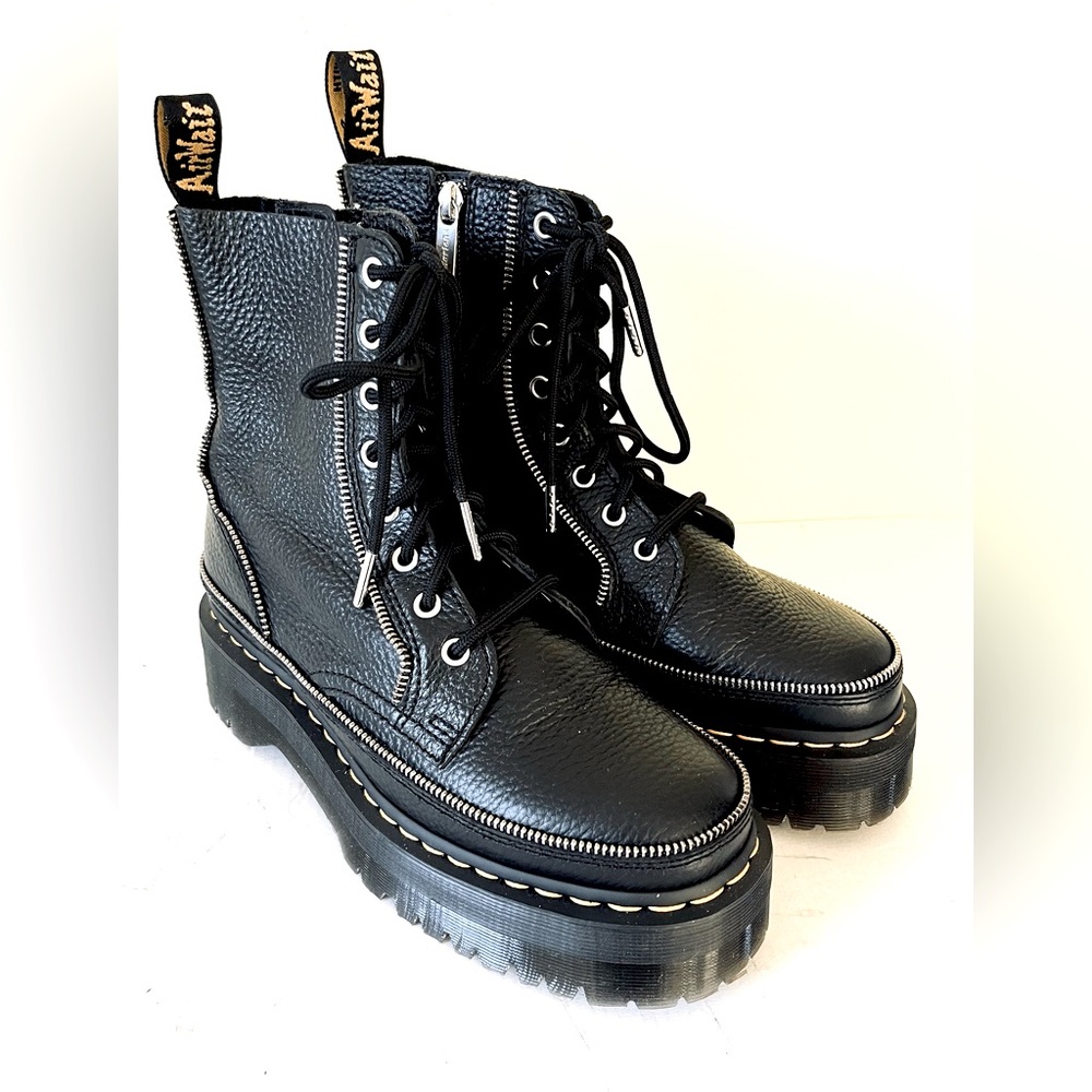 Dr Martens Jadon Zip Black Leather Lace-up Zipped boots Milled Napa Zippers US 9